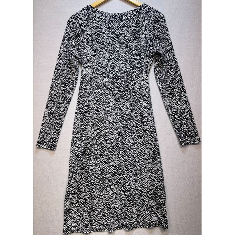 Karen Kane Women Side Shirred Bodycon Dress Long Sleeve Sz S Black White Cheetah - Picture 2 of 12